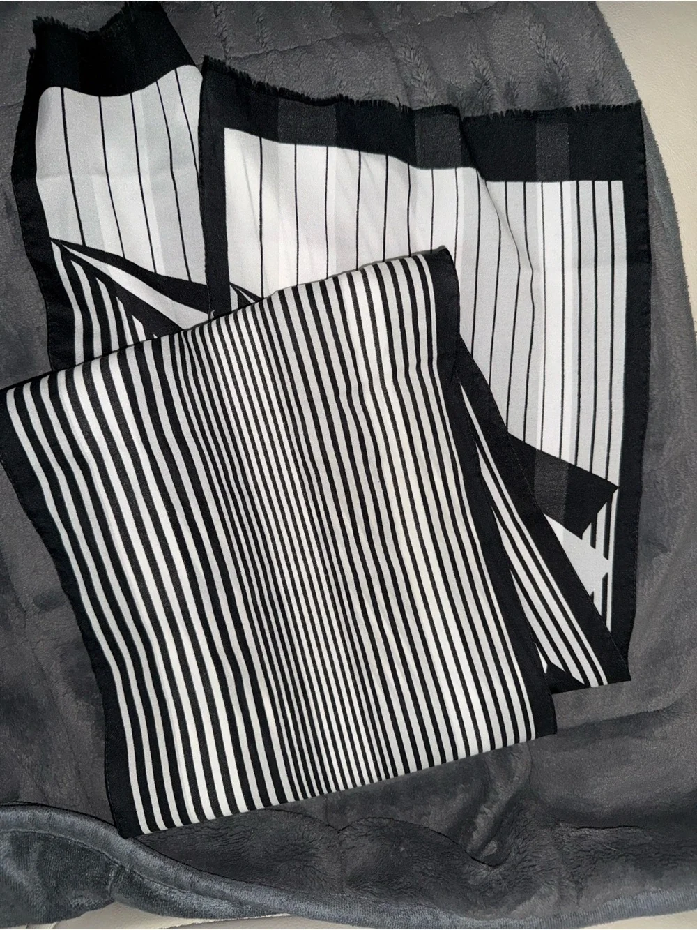 Black and White Striped Geometric Scarf